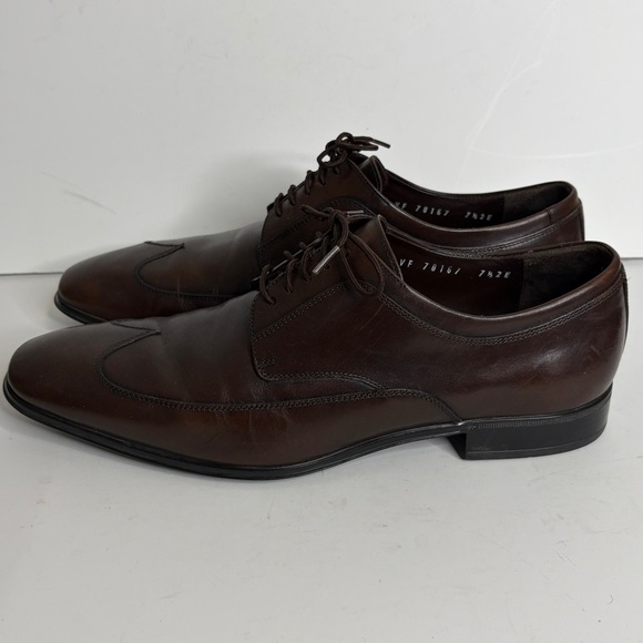 Salvatore Ferragamo Shoes Mens 7.5 US 8.5 Dark Brown Leather Wingtip Derby Dress - Picture 3 of 13